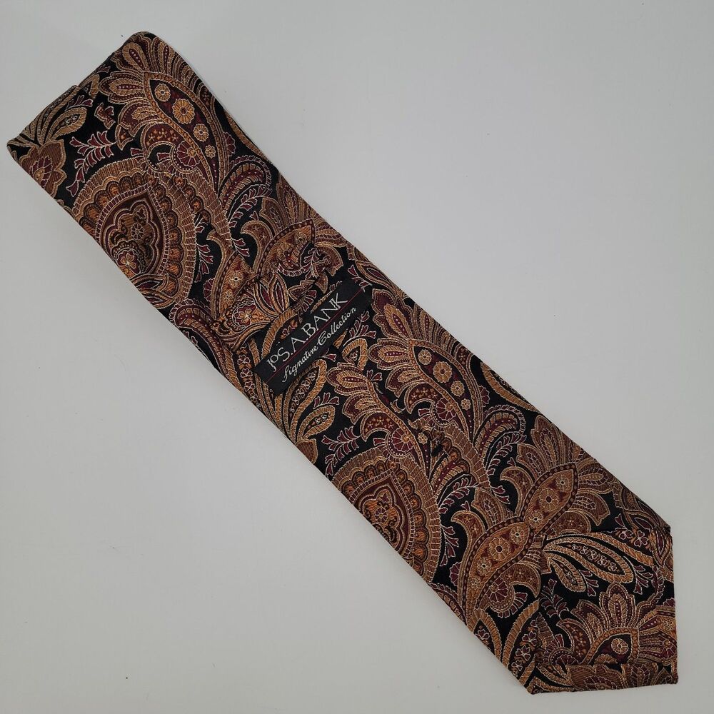 Jos A Bank Signature Collection Black/Copper Silk Embroidered Paisley Tie 60x3.5